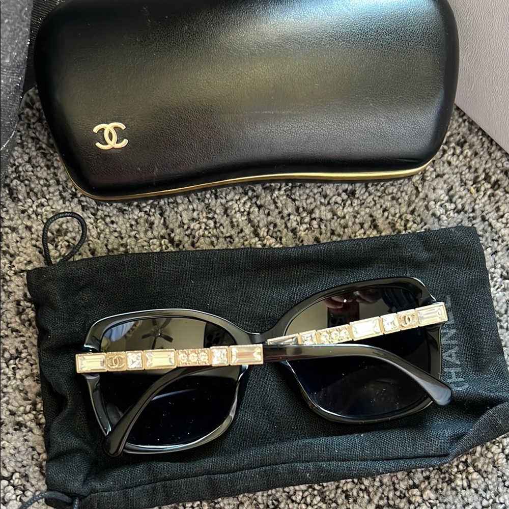 Chanel Black Sunglasses with Gold Accents